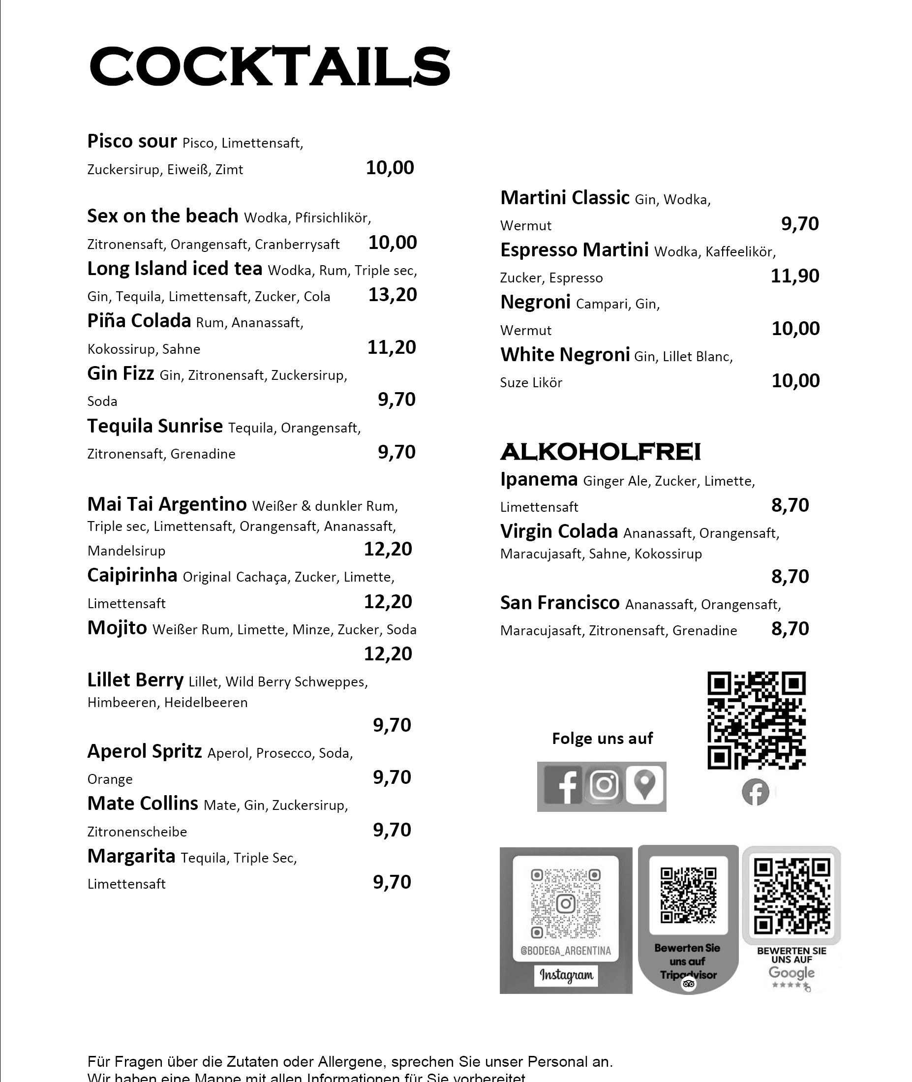 Speisekarte von Bodega Argentina, Seite 4